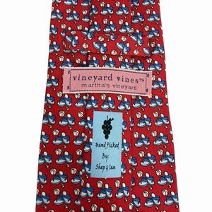 Vineyard Vines Mens Tie Beach Balls & Sandals Red/Blue Silk 3.5" (W) 58" (L) guc